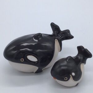 ARTESANIA RINCONADA CLAY POTTERY MOM & BABY ORCA WHALE RETIRED SIGNED...